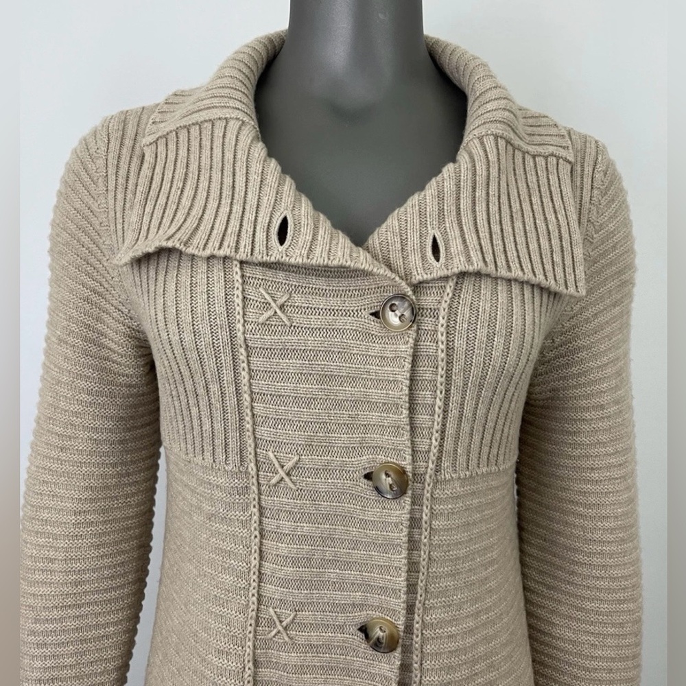 Mantovani Studio 100% Cashmere sweater Duster M Tan Beige Italian Italy Ribbed - Picture 4 of 15